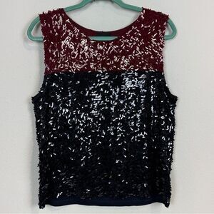 J.Crew Collection Burgundy Black Sequin Tank Top L